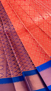 Orange, Pink and Blue Kanchipuram Silk Saree